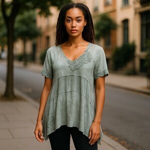 Green Asymmetrical Tunic with Relaxed Fit